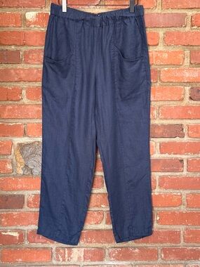 Quince 100% European Linen Pull-On Tapered Ankle Pants Women Size Medium Navy